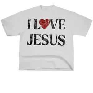 Vintage I Love Jesus Print Short Sleeve T Shirt for Men and Women Cotton Polyester Letter Graphic Round Neck Tee Ideal Gift