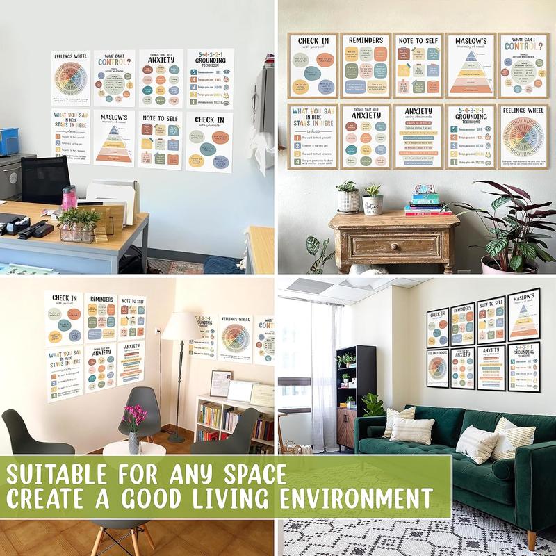 Care Mental Health Posters set 10 Multicolor, Therapy Office Decor, Counseling Office Must Haves School Counselor PR Colorful for Transforming Your Workspace into a Productive and Positive Environment