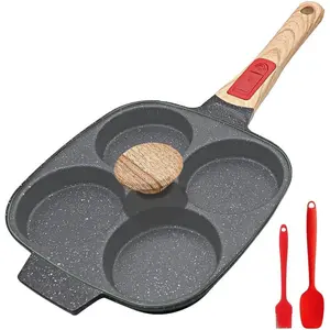 Fried Egg Pan with Detachable Handle, Nonstick Egg Frying Pan with Lid Induction 4 Cup Omelette Pan - Black