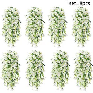 8-piece artificial petunia plant outdoor imitation flowers - no maintenance required - trumpet-shaped artificial flower wall hanging vine-like hanging basket, suitable for home decoration, outdoor garden, porch, terrace, and family garden decoration