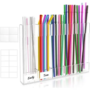 9.8" Large  Straw Holder for Cabinet Door with Ultra Sticky Adhesive Squares and Stickers, 2025  Straws Organizer Storage Dispenser for Kitchen Counter Cupboard(Transparent)
