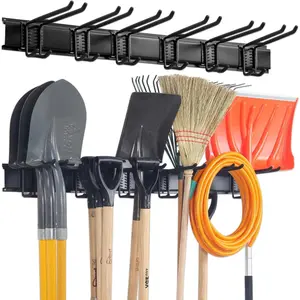 Aking Ace Garage Tool Organizer Wall Mount - Garden Tool Organizer Heavy Duty 48" Storage Rack with 6 Adjustable Hooks, Holds 350lbs, Yard Tool Hanger for Shed Organization