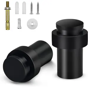 Door Stoppers, Door Stop 2.5 Inch Cylindrical Black Door Stops Bumper Decorative Door Stopper Wall Protector Mounted Door Stops, 2 Pack