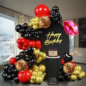 Cheetah Balloon Arch Kit, 116Pcs Cheetah Party Decorations with Red Black Gold Balloon, Leopard Lip Heart Balloon Garland for Leopard Birthday, Bachelorette