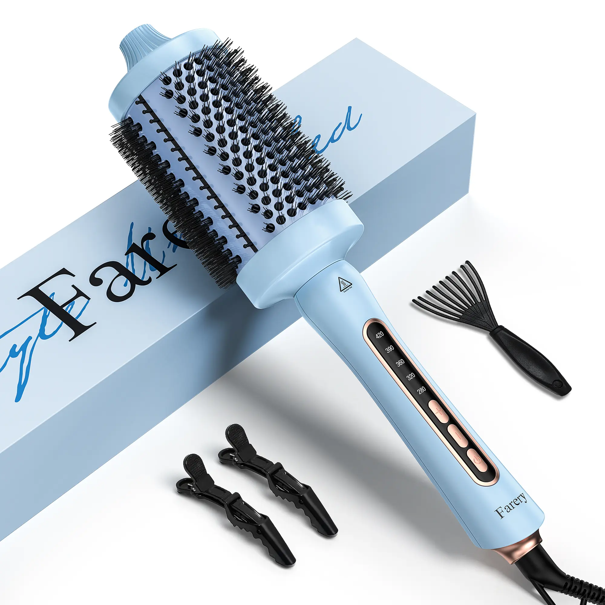 Farery 2.4 inch Thermal Brush, Large Barrel Heated Round Brush with Triple PTC & 5 Heat Settings (280-420°F) for Voluminous Big Curls & Waves, Dual Voltage