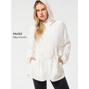 GLOWMODE Softserene Modal Off-Duty MVP Relaxed Fit Silky Smooth Breathable Hip Length Zip-Up Hoodie Jacket Daily Casual Wear oversized pocket