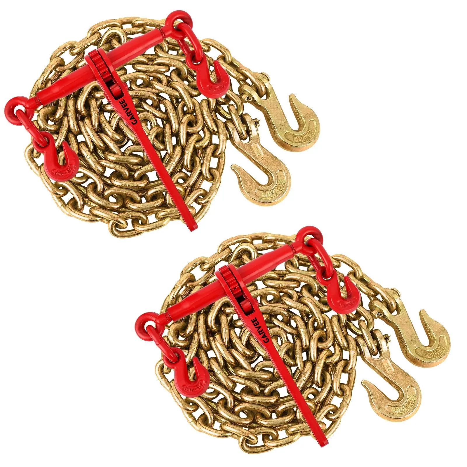 Chain Binder Set with 5/16 in x 10 ft Chains, Grade 70 Ratchet Load Binder with Hooks, Heavy Duty Cargo Tie Down for Transport Towing Hauling