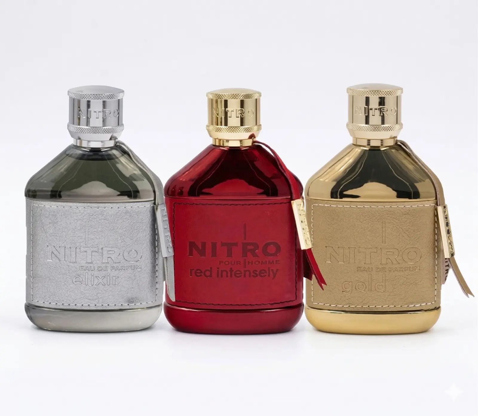Dumont Nitro Elixir + Dumont Nitro Red Intensely + Dumont Nitro Gold For Men 3.4 Oz Extrait De Parfum Spray Dumont Nitro Elixir + Dumont Nitro Red Intensely + Dumont Nitro Gold For Men 3.4 Oz Extrait De Parfum Spray