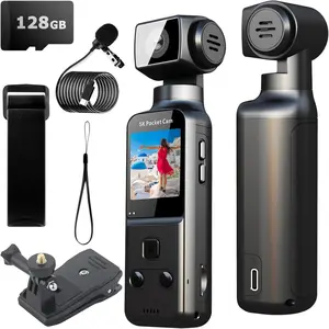 Camera 5K with External Microphone, Video & Audio Mini Vlog Camera with 270? Rotated Lens, Pocket Cam for , Outdoor, Riding, Travel, 128GB Included