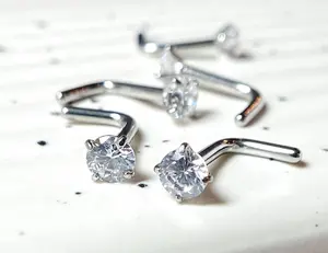 5pcs Prong Set CZ Gem L-Bend Nose Rings Screws Studs 316L Surgical Steel