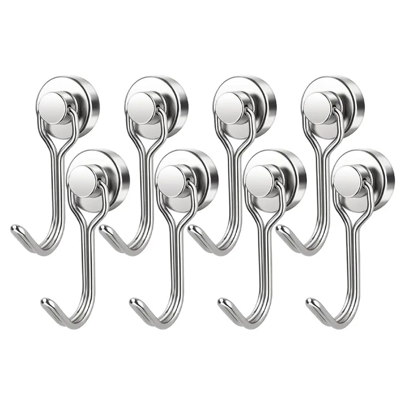 8-Pack Durable Heavy Duty Magnetic Garage Hooks, 30 Lbs Holding Capacity (Depends on Mounting Surface), Fridge-Safe Space Saver Organizer Hangers for Garage, Fridge, 8 Hooks for Rooms
