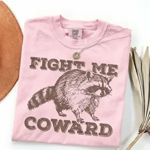 Comfort Colors Funny Raccoon T-Shirt, Fight Me Coward Tee, Vintage Graphic T-shirt for Men and Women, Sarcastic Humor Gift, Trash Panda Top, Gift for Her Him Womenswear Tshirt