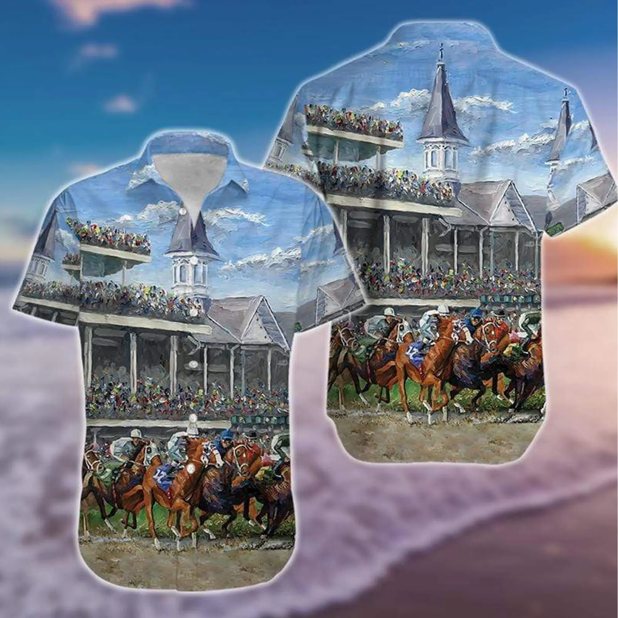Horse Racing Hawaiian Shirt Men Race Day Button Down Equestrian Aloha Shirt