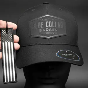 Blue Collar BadA$$ Fitted Hat with American Flag Key Tag