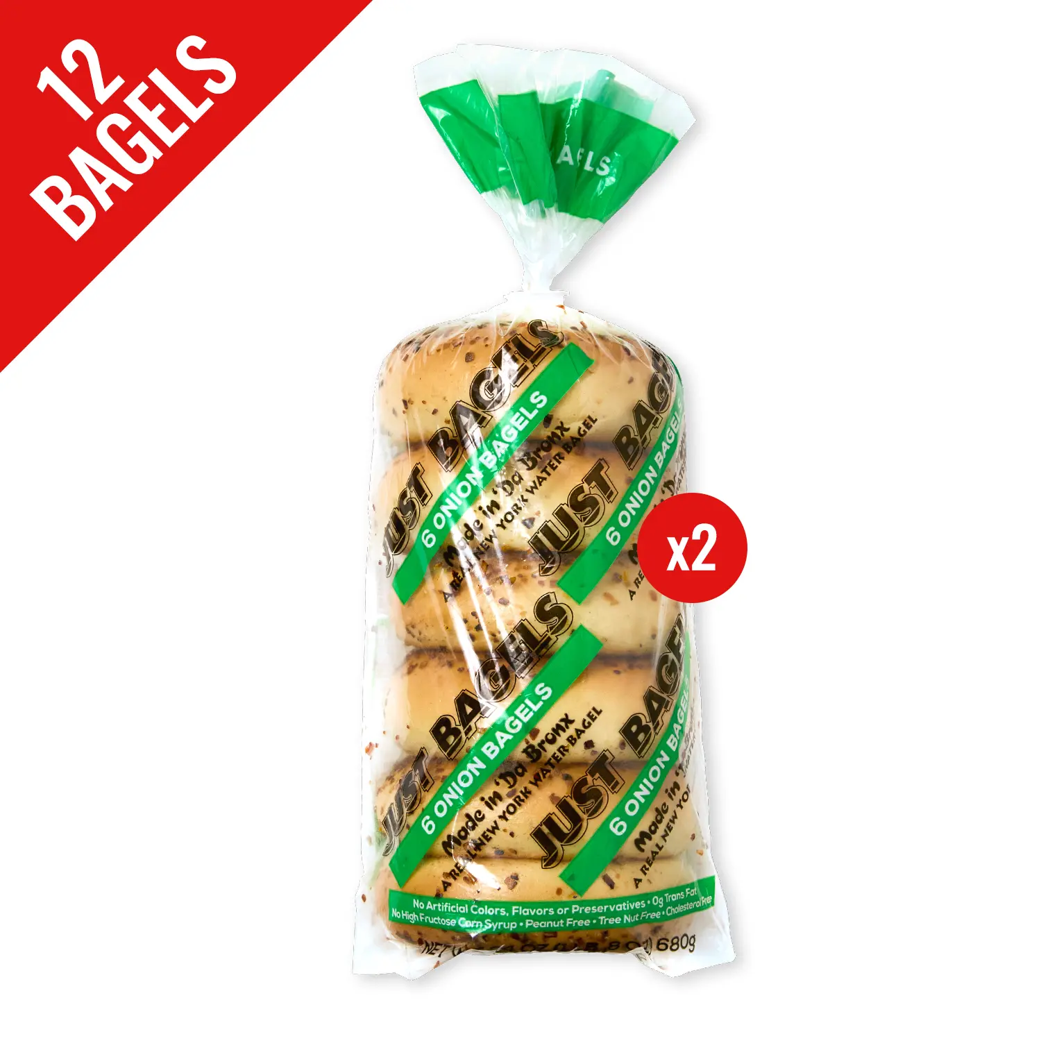 Just Bagels - Onion Bagels - 2 Packs Of 6 Bagels Per Pack - 12 Total Bagels. Non-GMO.