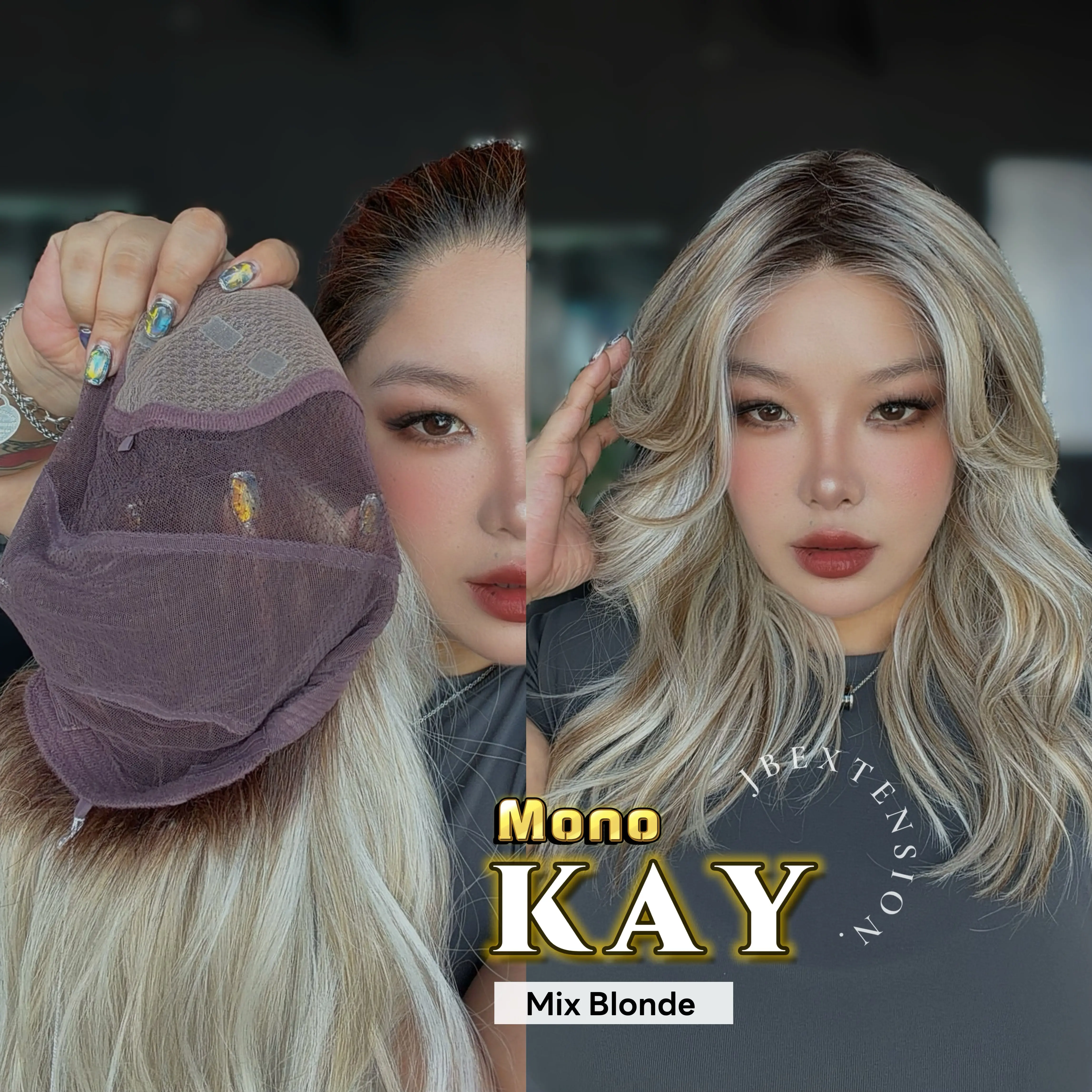 JBEXTENSION KAY MONO Full Monofilament Handmade Full Lace Full Hand Tied Wig 19 Inches Mono Lace Handmade Futura Fiber Wig with Anti-slip Silicone Strips Glueless Wig KAY MONO【BENDY EAR TABS】