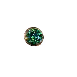 VVS1 2 CT Bezel Setting Green Moissanite Ring Round Brilliant Cut