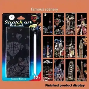 12-Piece DIY Scratch Art Set Featuring Famous City Nightscapes, Famous Scenery, Unique Urban Themes, Handmade Bookmark Templates, Graffiti Paper, Perfect Gift, Thoughtful Gift Idea