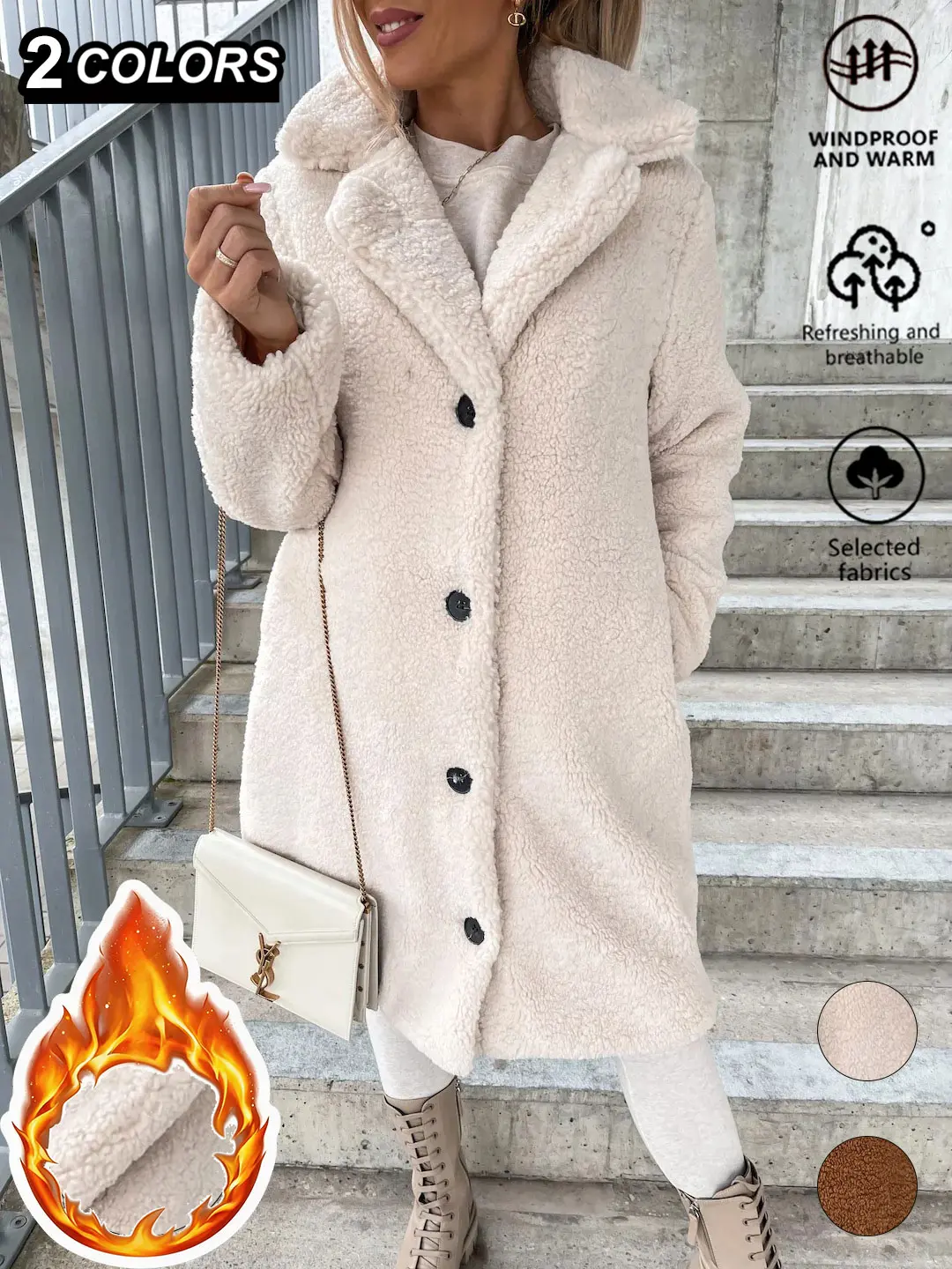 Clean Gent women’s ultra-soft fleece mid-length sports jacket — warm outerwear for autumn/winter, long sleeves, casual everyday wear, fashionable cut, comfortable and warm.