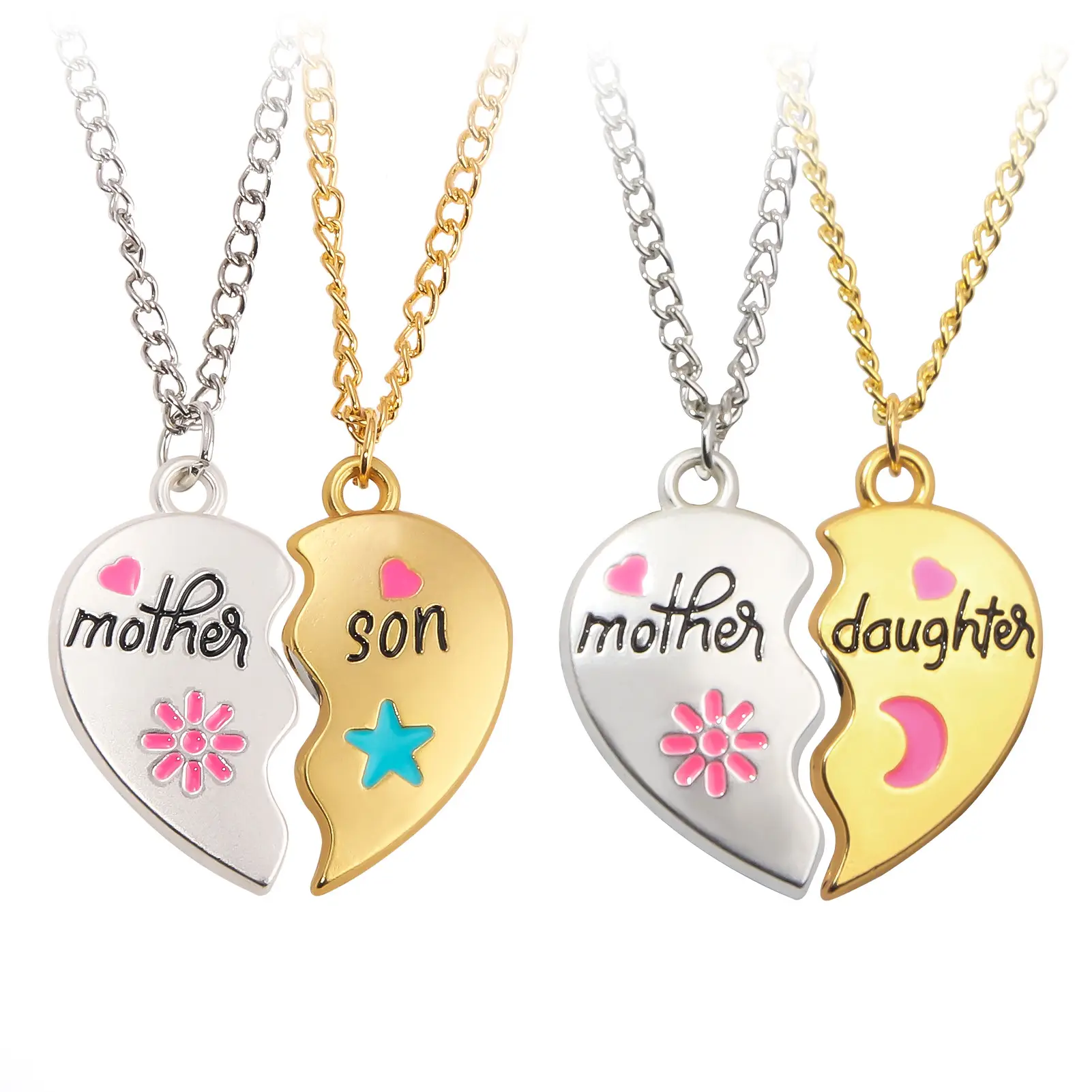 Fashionable Love Splicing Parent Child Necklace, Magnetic Pendant for Mom and Daughter, Son Mother's Day Gift Chain Charm Hypoallergenic Jewelry Gold