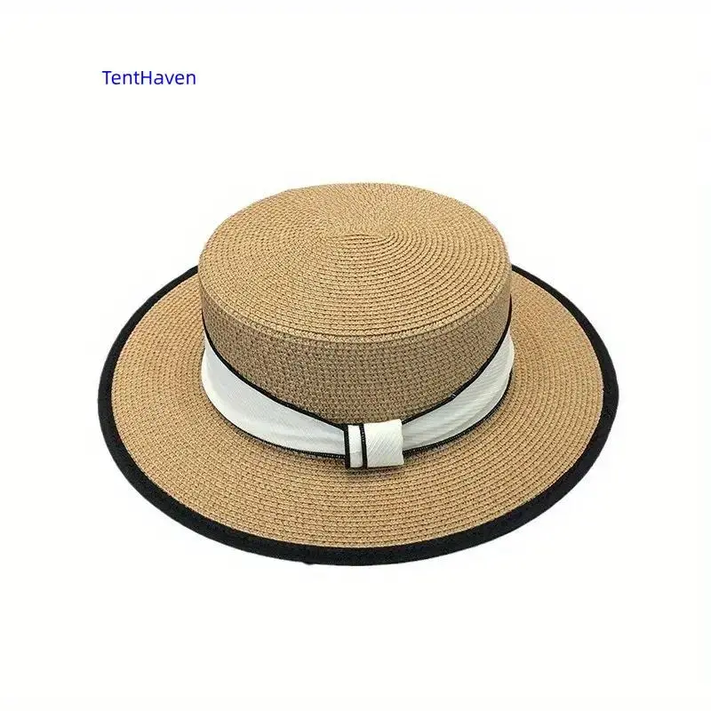 2026 hat for spring and summer sun protection, high-end flat top grass hat, fisherman hat, beach trip, new French style large brim hat