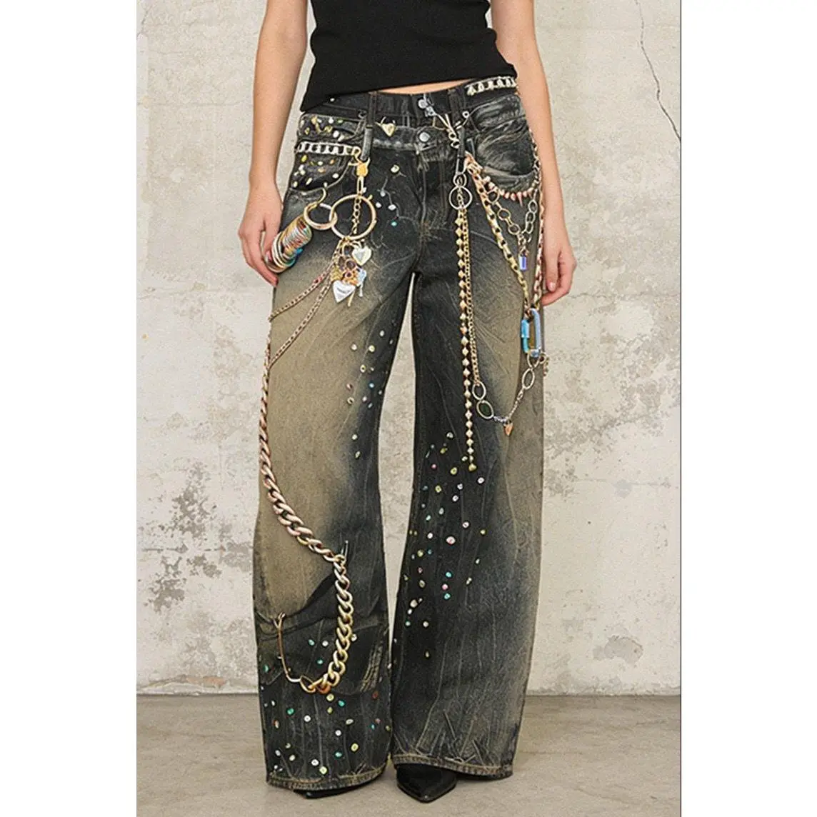 Jessica Bara Moka Beaded Jean Print Image Pants