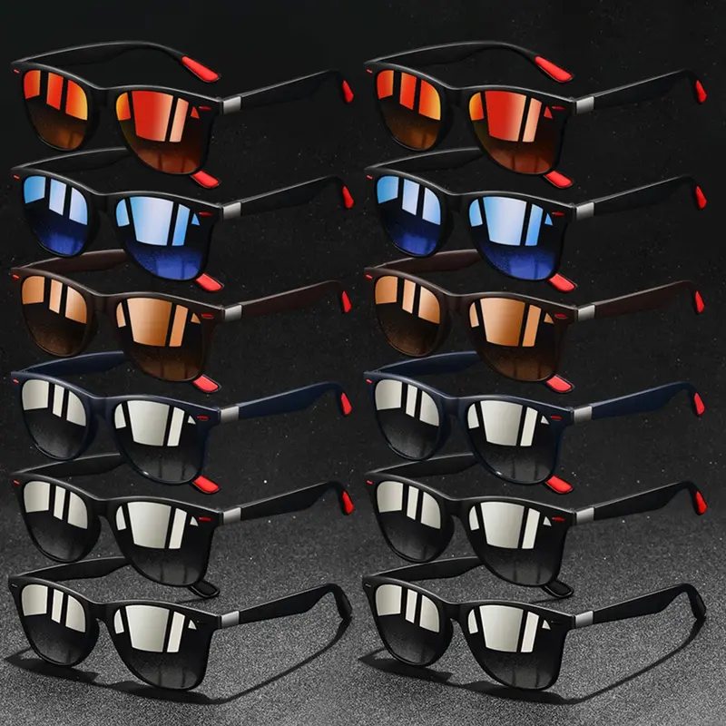 12pcs spliced sports sunglasses, Summer sports sunglasses, unisex, with UV400 lenses for UV protection, available in multiple colors, classic spliced frame with anti-slip rubber nose pad, stylish and practical, ideal for outdoor activities
