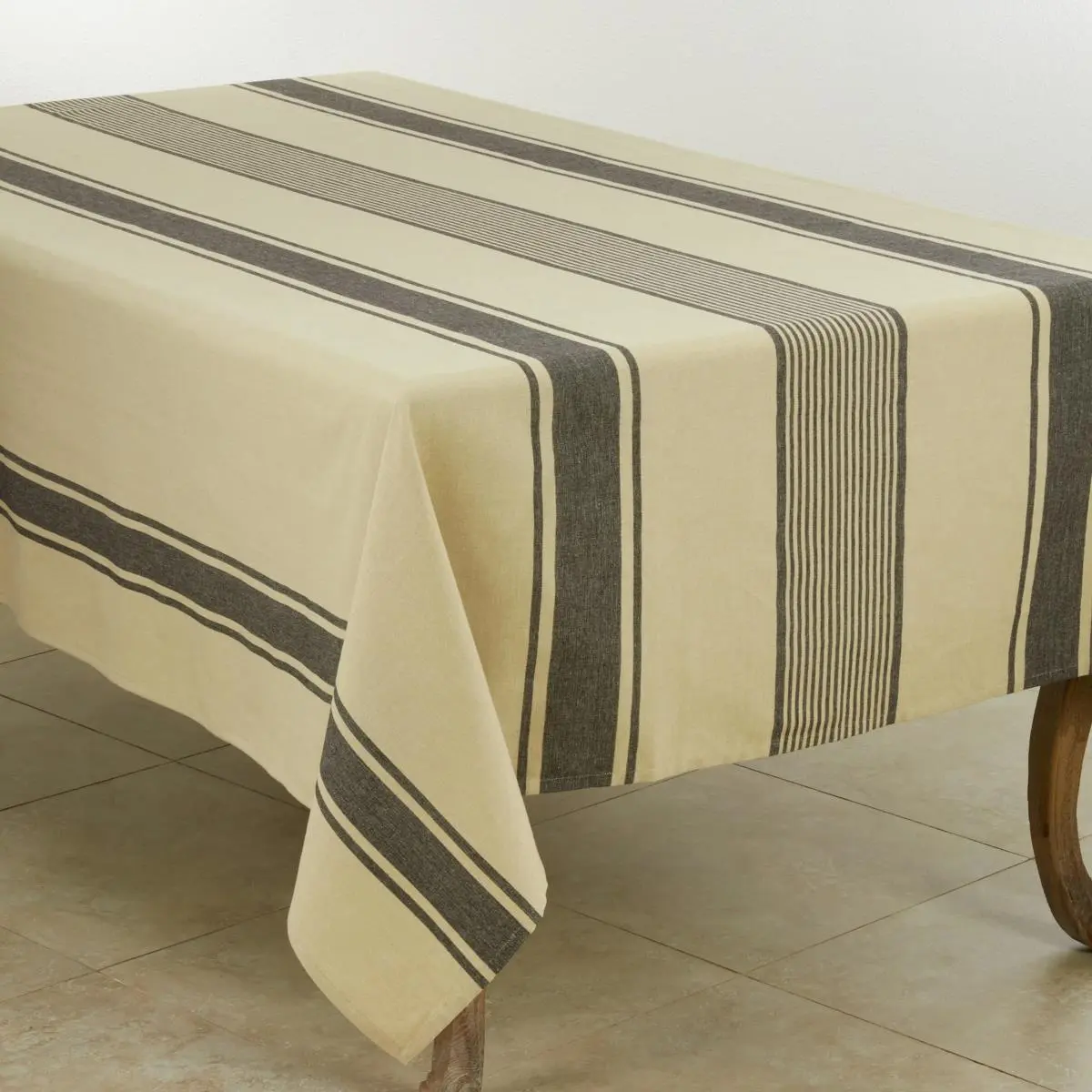 Saro Lifestyle 3011.N72S 72 in. Banded Cotton Tablecloth - Natural Look, Neutral Tones, Home Kitchen Table Covering