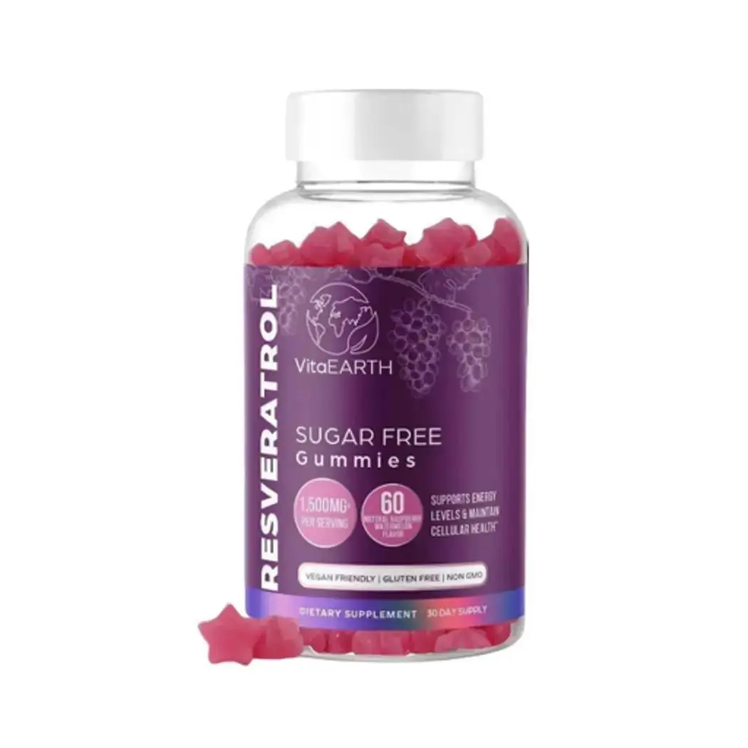 VitaEARTH Anti Aging Resveratrol Supplement – 1500mg Resveratrol Gummies for Heart, Immune System – Raspberry Watermelon Flavored Edible Dietary Healthcare Fitness Natural Optimum