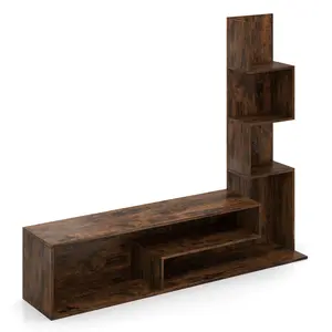 COSTWAY - Cube TV Stand for TVs up to 50 Inch Media Console Table with Storage Shelves-Rustic Brown