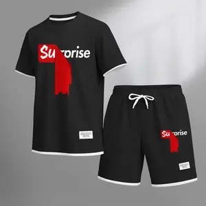 Men's Fun Surprise Letter Print Waffle Fabric Short-Sleeved Shirt And Shorts Set