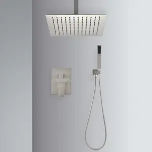 Ceiling Mounted Shower System Combo Set with 16 Inch Rainfall Shower Head and Handheld Spray, Wall Mounted Bathroom Shower Fixture with Adjustable Slide Bar, Multiple Spray Settings, Chrome Finish, Modern Design, Bathroom Shower Door