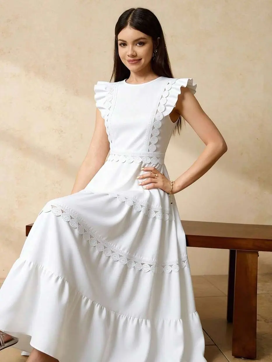 Teen Girls' Ruffled Layered Pleated Dress, Sage Green Elegant Party Dress for Events