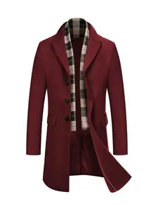 COOFANDY Men's Wool Blend Coat with Detachable Plaid Scarfs Notched Collar Single Breasted Pea Coat Elegant Trench Overcoat with removable scarf&4 pockets Classic Menswear  gift christmas