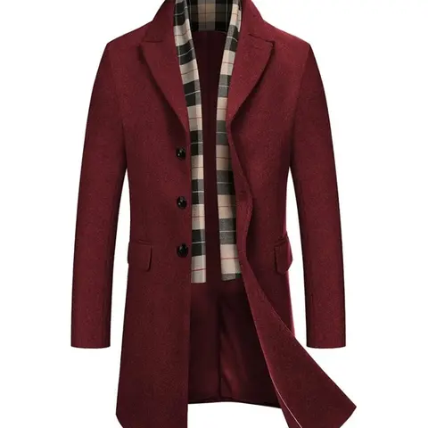 COOFANDY Men's Wool Blend Coat with Detachable Plaid Scarfs Notched Collar Single Breasted Pea Coat Elegant Trench Overcoat with removable scarf&4 pockets Classic Menswear  gift christmas