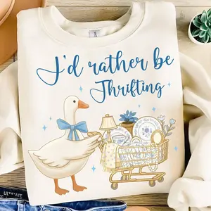 I’d Rather Be Thrifting Sweatshirt, Retro Thrift Aesthetic Shirt, Blue Gold Vintage Decor Cart, Boutique Style Sweatshirt