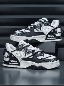 Stylish Breathable Thick Sole Running Sneakers for Students, Casual All-Season PU Leather Shoes, Trendy Sports Footwear for Comfort, Sporty Running Fashion