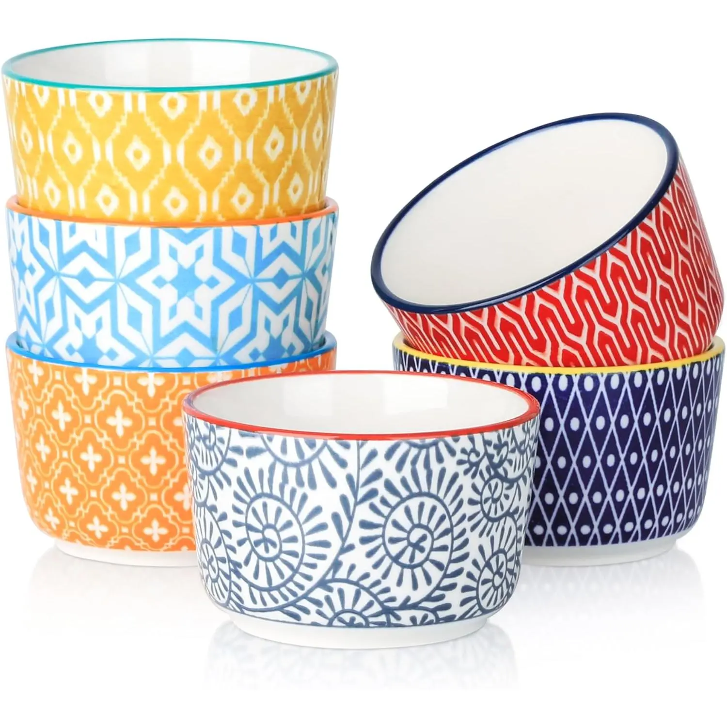 Ceramic Ramekins 4 Oz, Creme Brulee Ramekins Oven Safe, Souffle Custard Dishes/Cups for Baking, Mini Bowls for Pudding Ice Cream Dip, Set of 6, Assorted Colors