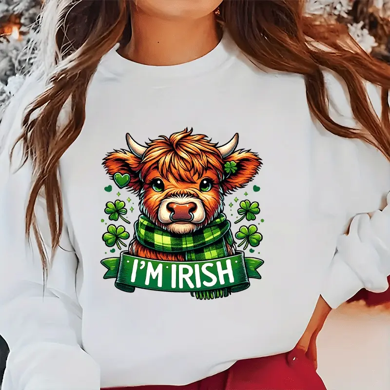 6PC Ireland Cow Heat Transfer Vinyl Stickers St. Patrick's Day Theme DIY Iron on Appliques for T Shirts Hoodies Jeans Jackets Backpacks Pillows