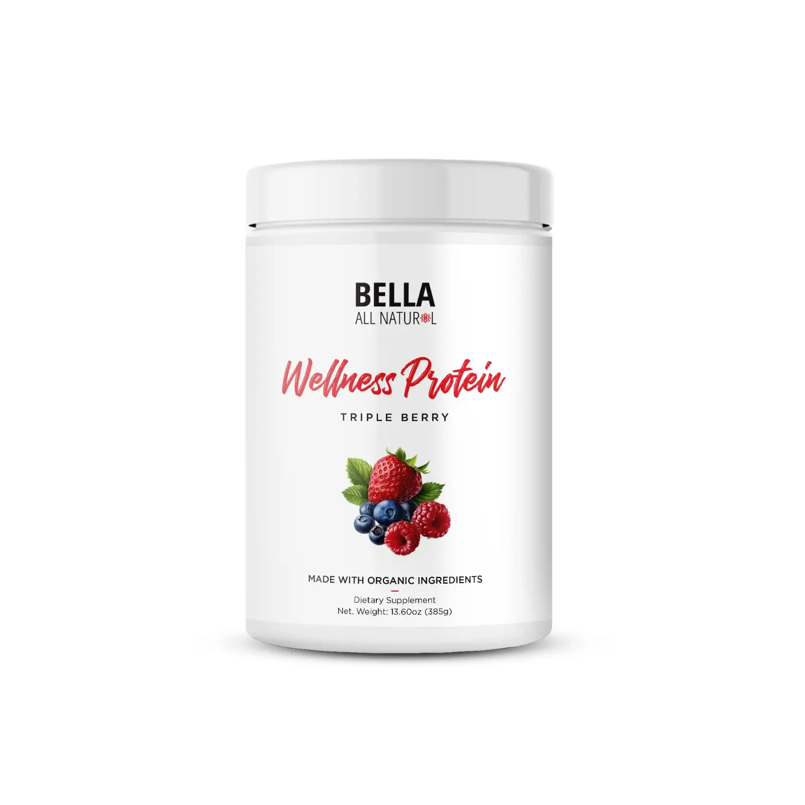 Bella All Natural Wellness Protein - Triple Berry Flavor - Organic Plant Based Protein
