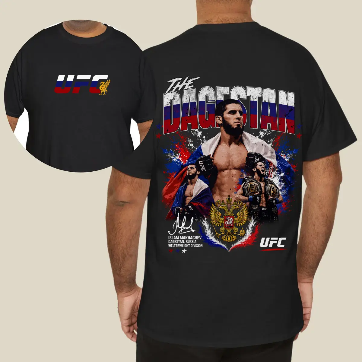Islam Makhachev Dagestan Shirt, Islam Makhachev Graphic Tee, Dagestan Fighter Design, Gift for Fighters, Sports Apparel Cotton Tee