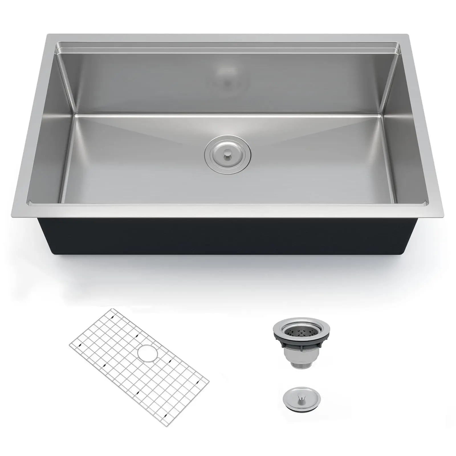 Undermount Kitchen Sink, 30x19 Inch Single Bowl 16 Gauge 304 Stainless Steel with Brushed Finish, 10 Inch Deep Basin, Includes Bottom Grid & Drain Assembly