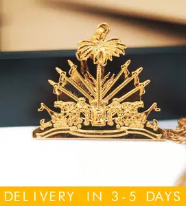 Coat Of Arms Of Haiti Gold Plated Pendant Necklace Unisex Fashion Accessories Trendy Jewelry Plant Design Chain Chain Model 068506