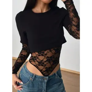 Lace Crop Bodysuit for Women, Elegant Versatile Lace Top, Comfortable All-Match Womenswear for Daily, Casual, Party & Formal Occasions