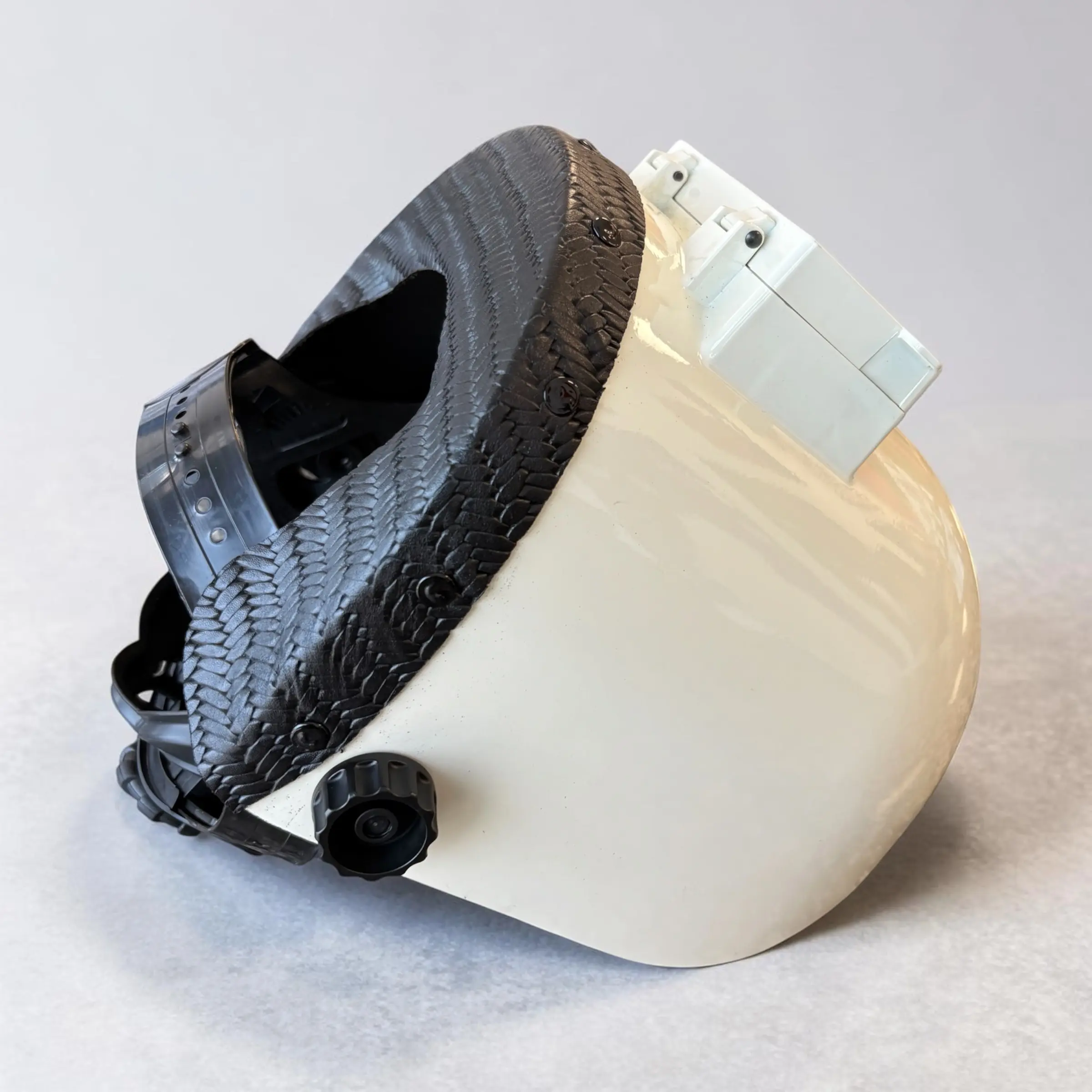 Black Basketweave Leather Sugarscoop Welding Hood Black Basketweave Leather Sugarscoop Welding Hood