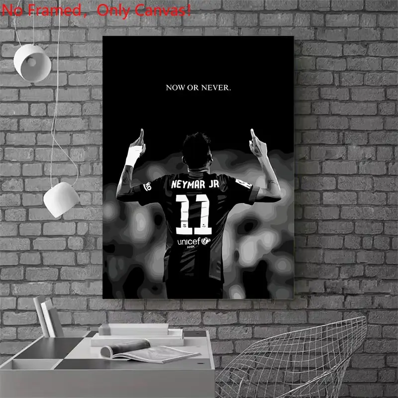 1 piece/set frameless canvas painting print poster, Classic Football player art, Neymar Jr. Now or Never, a perfect gift for football loves, ideal gift for bedroom, living room, kitchen, wall decor, Home Decor Products