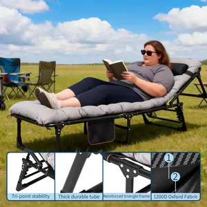YJ-Garvee Portable Folding Camping Cot for Adults with Removable Thick Mattress, Heavy Duty Double Layer Oxford Fabric, 400 LBS Capacity, Includes Carry Bag for Travel, Tent, Day Bed, Home, Guest, Office, Nap ,Grey