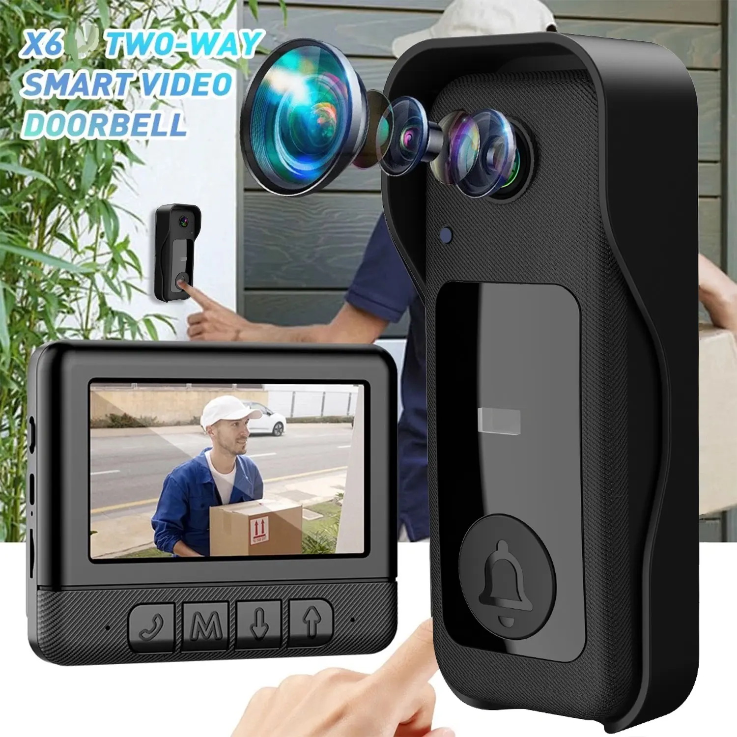X6 Smart Video Doorbell, 4.3 Inch Color Screen, HD Video Intercom Monitor, Long Battery Life, No Network Needed, Supports Video Call