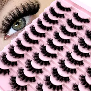 New 20 Pairs Faux Mink Lashes Fluffy False Eyelashes Thick Volume Dramatic Cat Eye Lashes Long Strip Wispy Lashes Pack