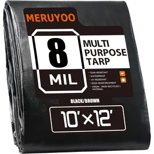 10x12 FT 8 Mil Medium Duty Poly Tarp, Waterproof UV Resistant & Rip Tear Resistant, Multipurpose Reversible Protective Cover with Grommets for Home Boats Cars Plants